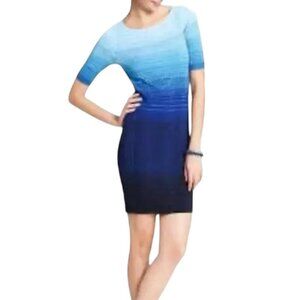 Ann Taylor Blue Gradient Color Ribbed Knit Short Sleeve Dress